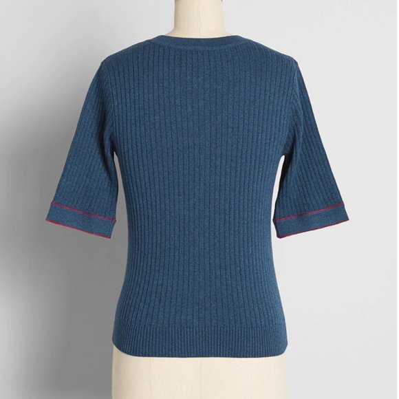 NWT ModCloth Down By The Seashore Embroidered Short Sleeve Cardigan, Size SMALL - Picture 3 of 4